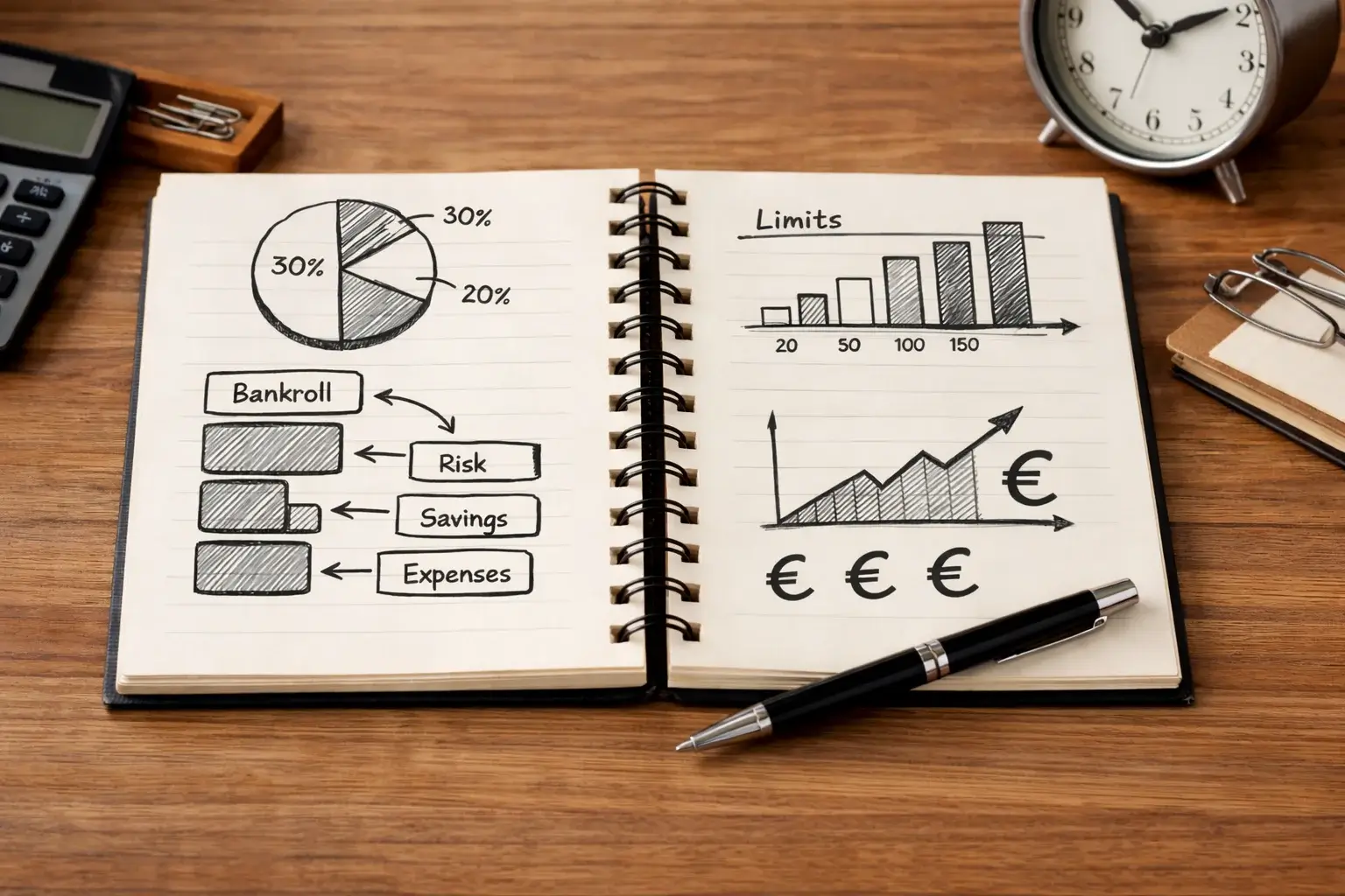 Georganiseerde financiële administratie met eurosymbolen en notities
