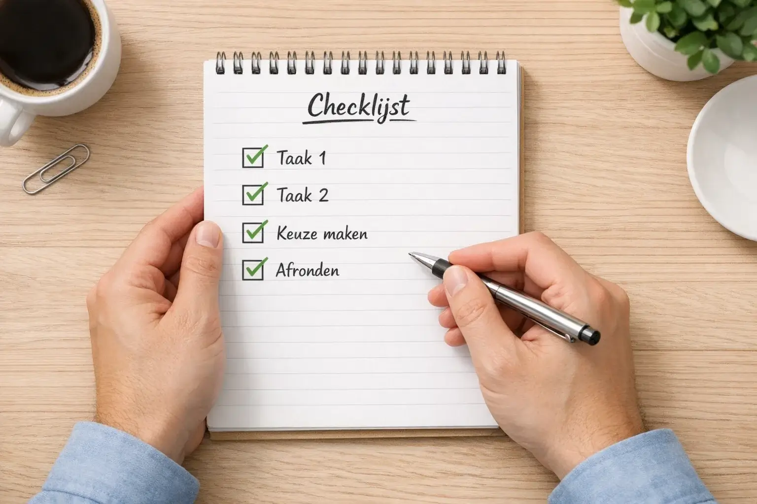 Persoon maakt weloverwogen keuze met checklist en pen