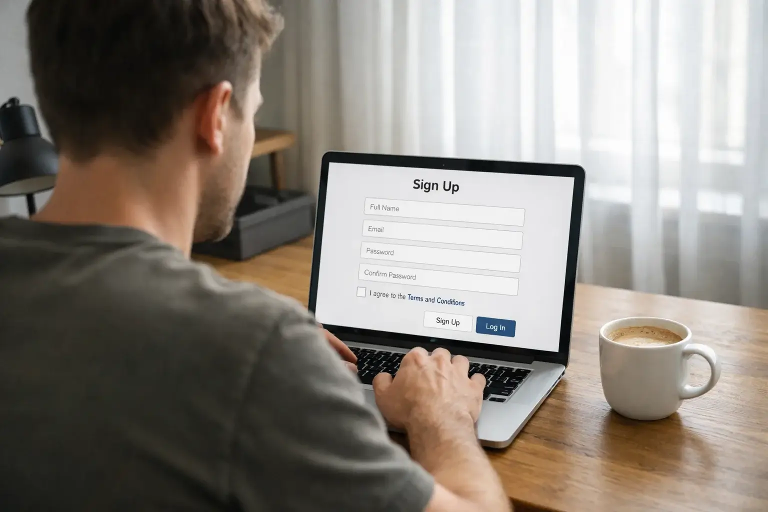 Persoon gebruikt laptop voor online registratie bij Nederlandse bookmaker